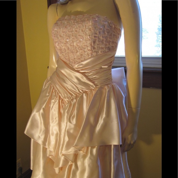 VTG 80s PROM QUEEN Pink Satin Ruffle Party Minidress ZUM ZUM - Picture 3 of 7